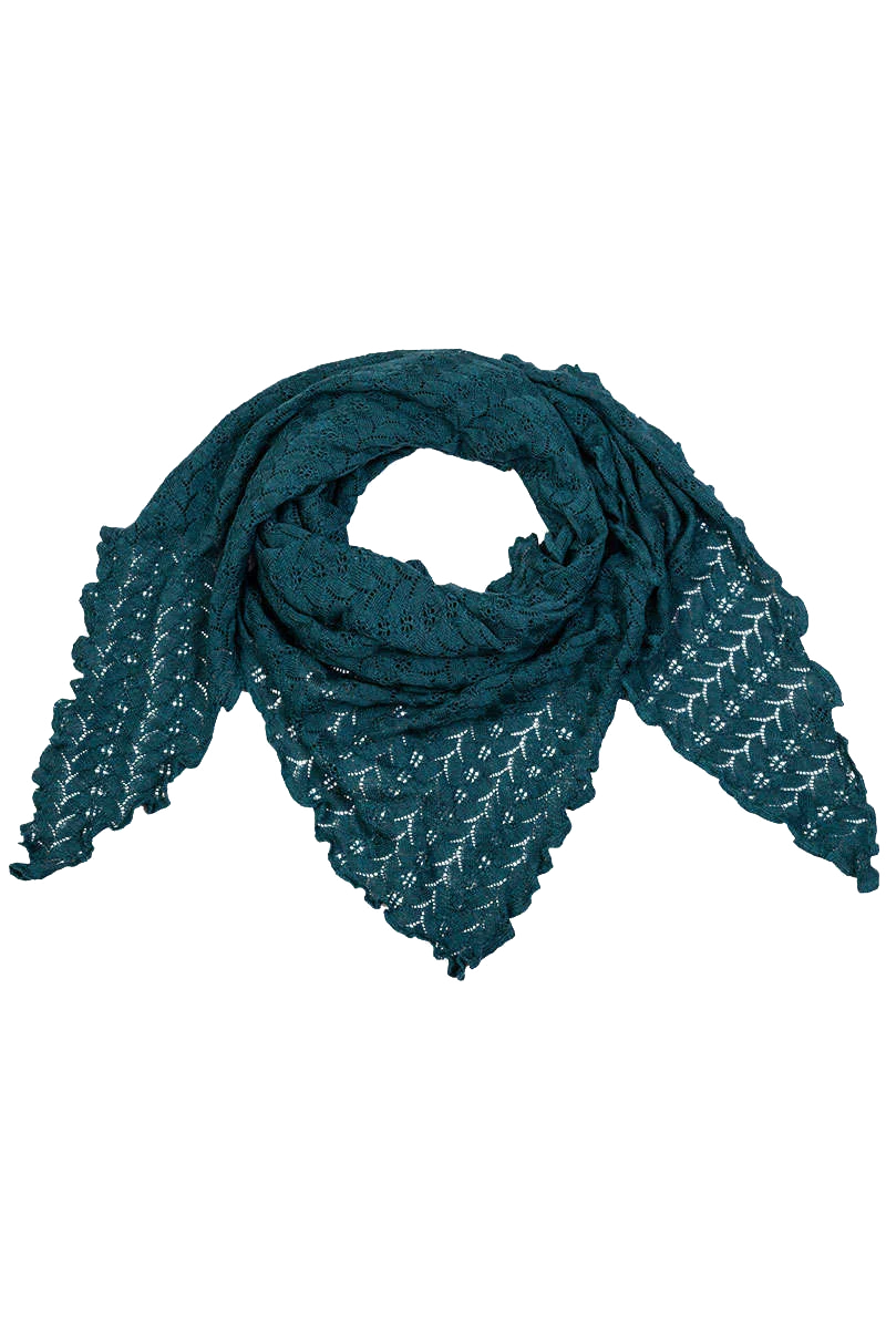 Damen Schultertuch mit feinem Strickmuster - petrol