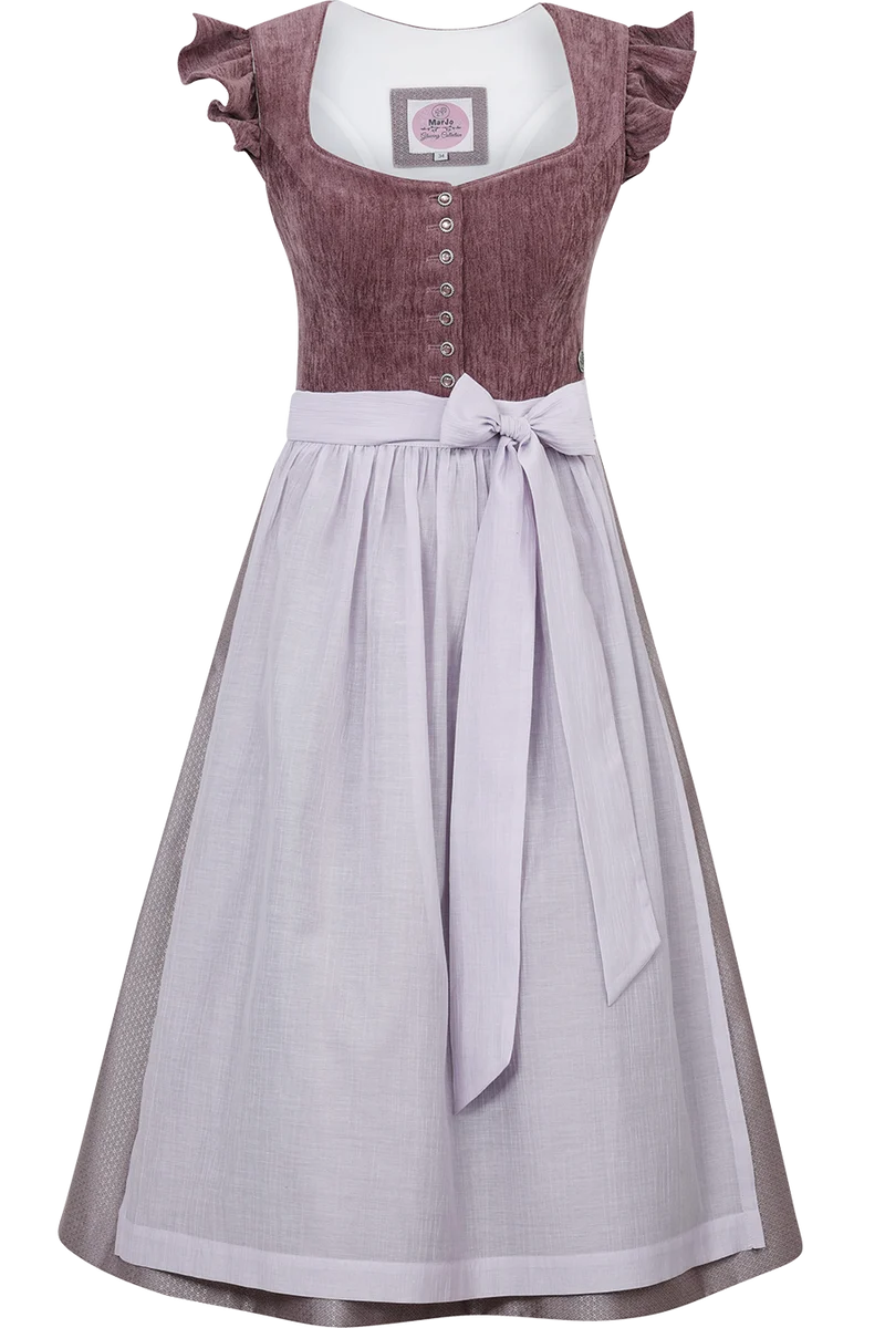 Midi-Samtdirndl mit abnehmbaren Flügelärmeln Hochwinkel 70cm - pflaume