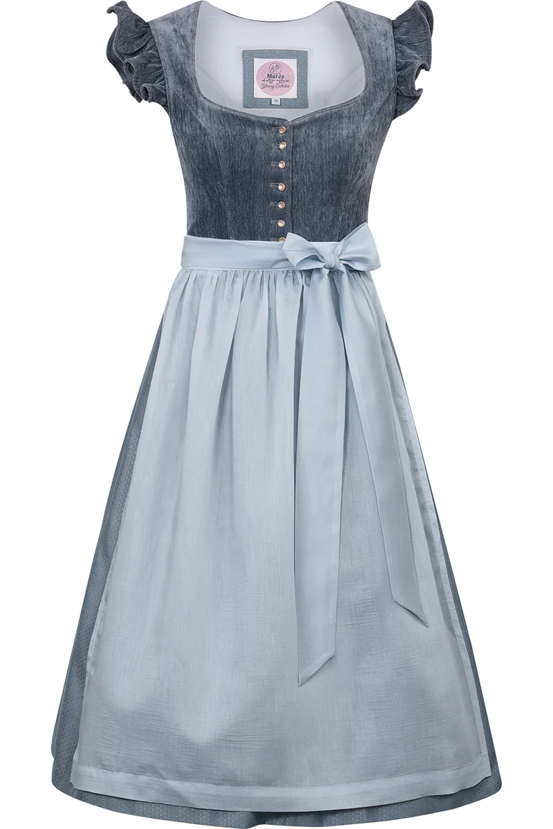 Midi-Samtdirndl mit abnehmbaren Flügelärmeln Hochwinkel 70cm - himmelblau