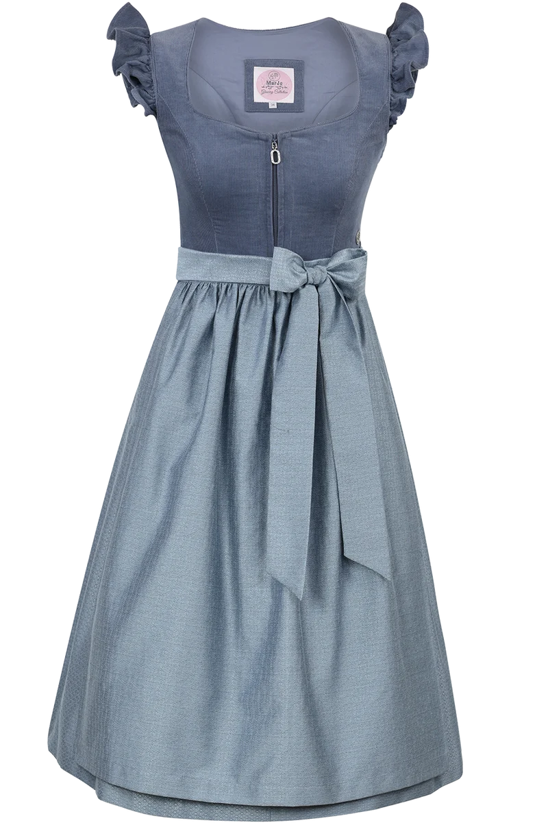 Midi-Corddirndl mit abknöpfbaren Flügelärmeln - himmelblau