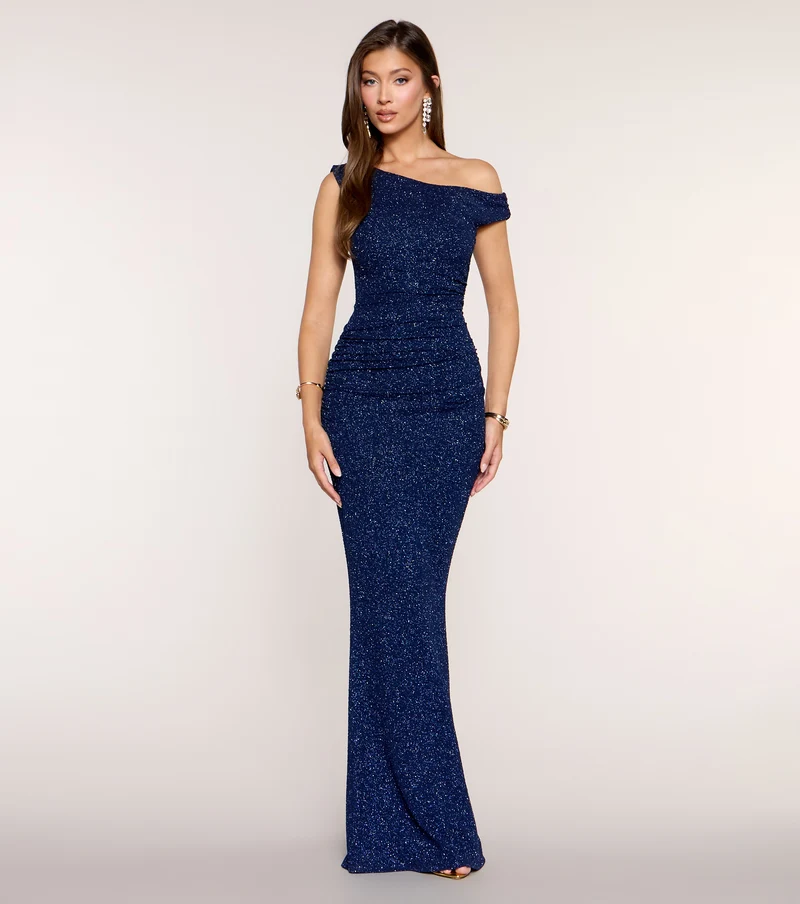 Monique Glitter Ruched Mermaid Formal Dress