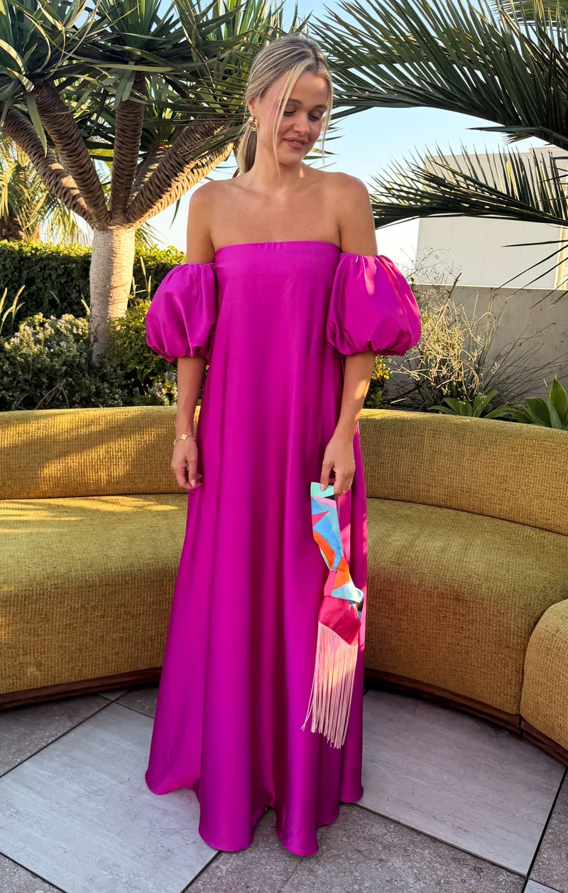 Cassy Maxi Dress ~ Rich Magenta Luxe Satin