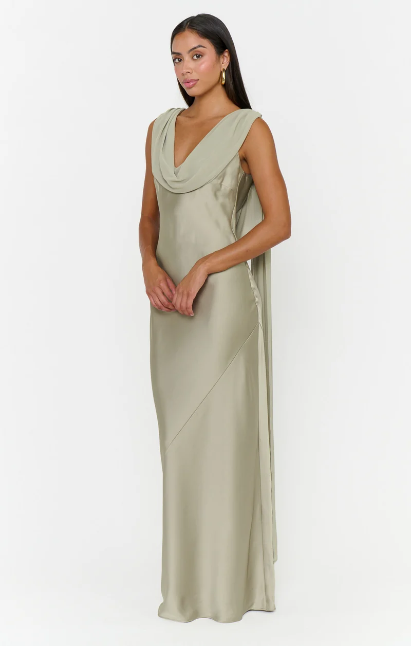 Maya Maxi Dress ~ Moss Green Luxe Satin