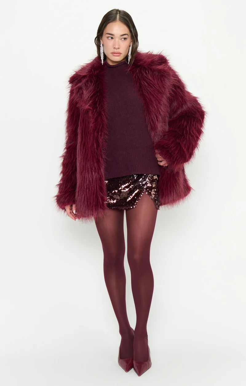Salt Lake Fur Coat ~ Merlot Knit Faux Fur