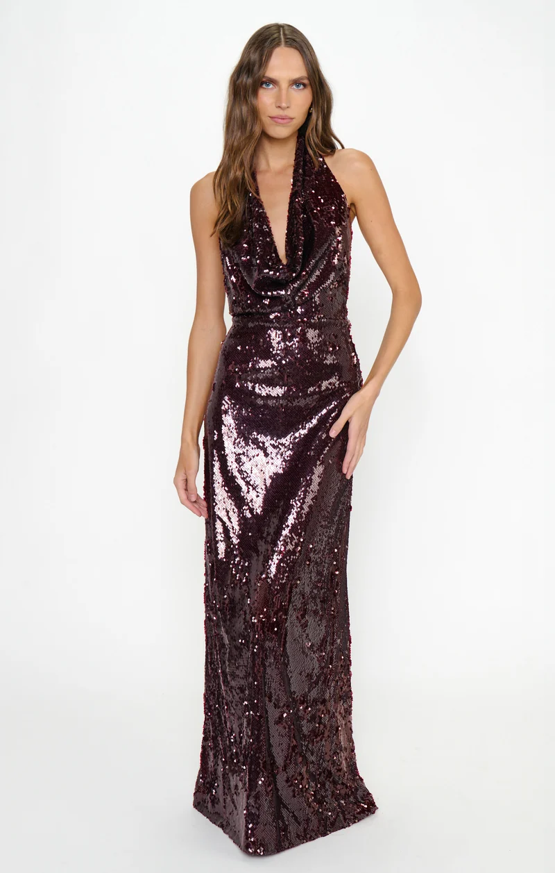 Simone Maxi Dress ~ Burgundy Sequins