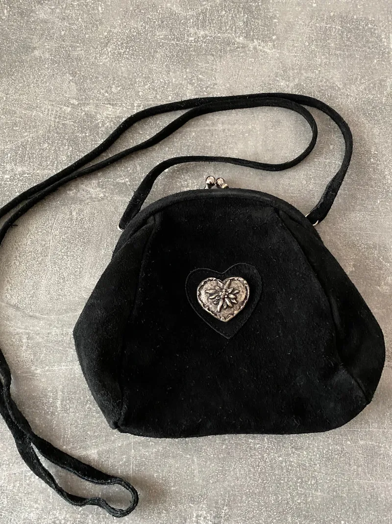 Vintage Trachten-Handtasche Schwarz mit Edelweiß-Herz