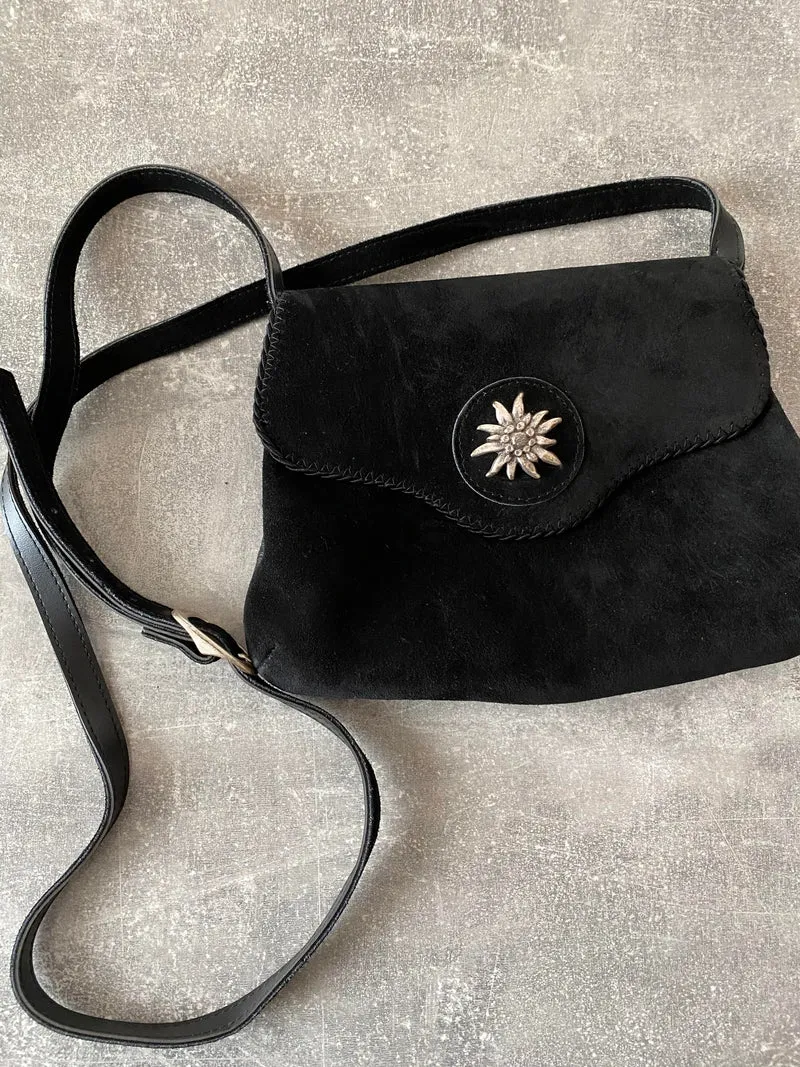 Vintage Trachten-Handtasche Schwarz mit Edelweiß