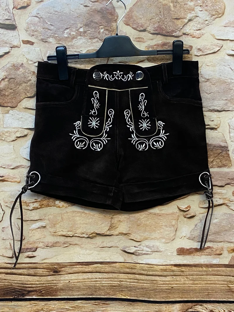 Kurze Trachtenlederhose Damen dunkelbraun – Gr. M