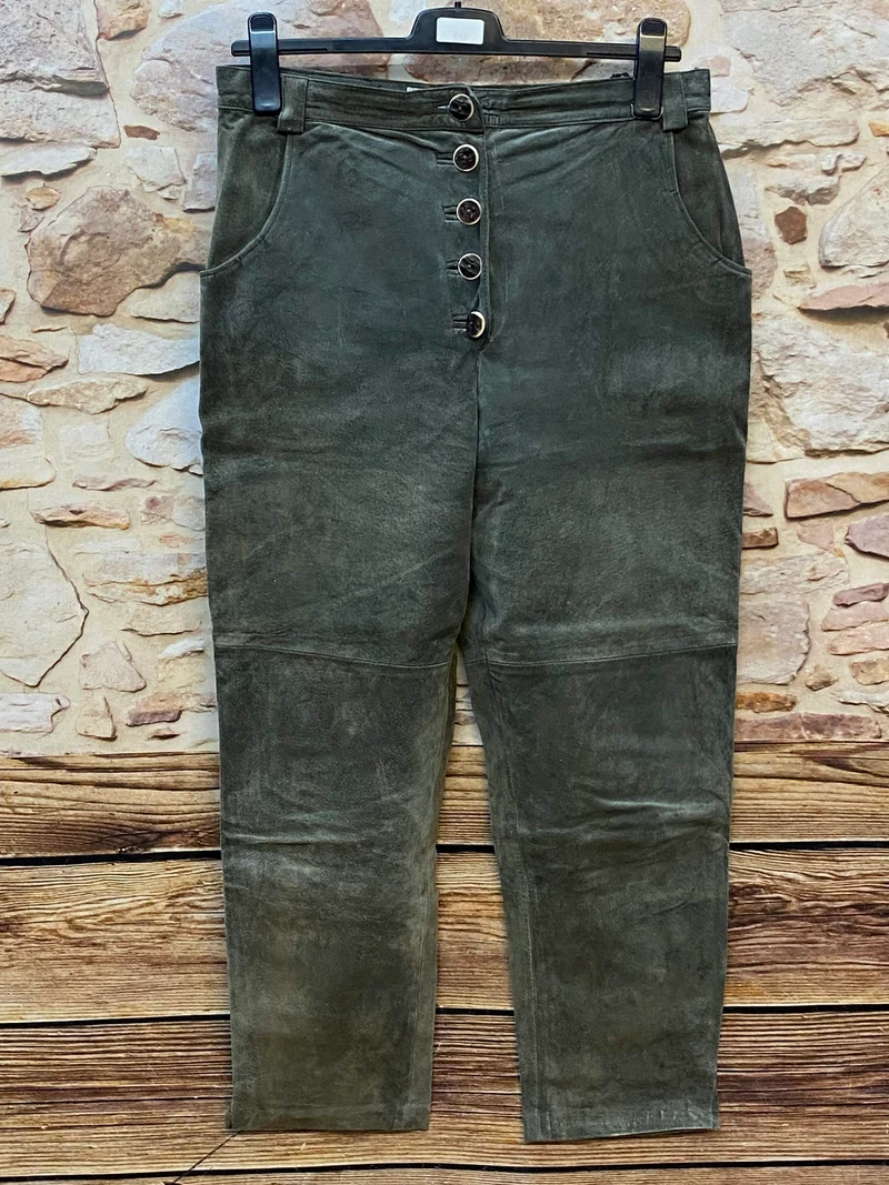 Damen Trachtenlederhose Vintage Gr. 44 Olivgrün