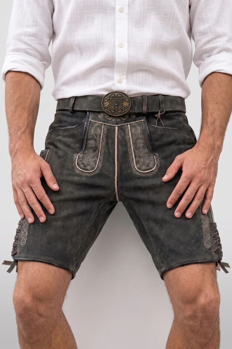 Lederhose Liga di Bavaria Luxury Collection "Ornament" deep dark brown TD09