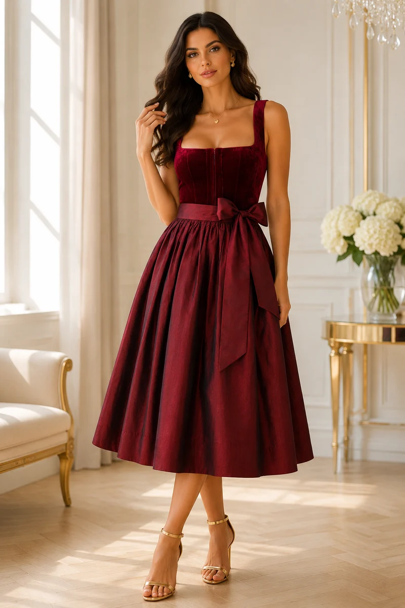 Couture-Dirndl Rubinrot aus Samt & Seide – 72 cm | LIGA DI BAVARIA