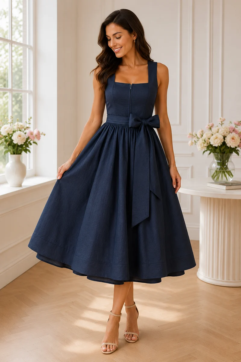 Dirndl Maike Dunkelblau Leinen – 70 cm | LIGA DI BAVARIA