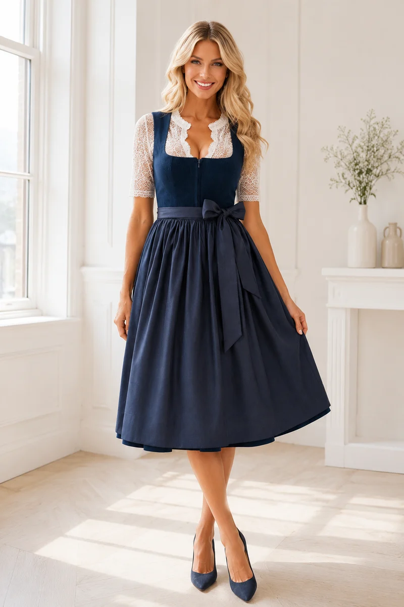 Dirndl Liga Di Bavaria Deep Ocean Cord&Leinen 70cm