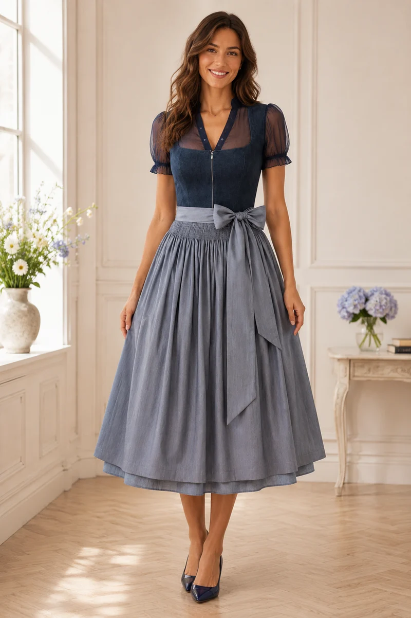 Dirndl Liga Di Bavaria Ozeanblau Velours Optik 70cm