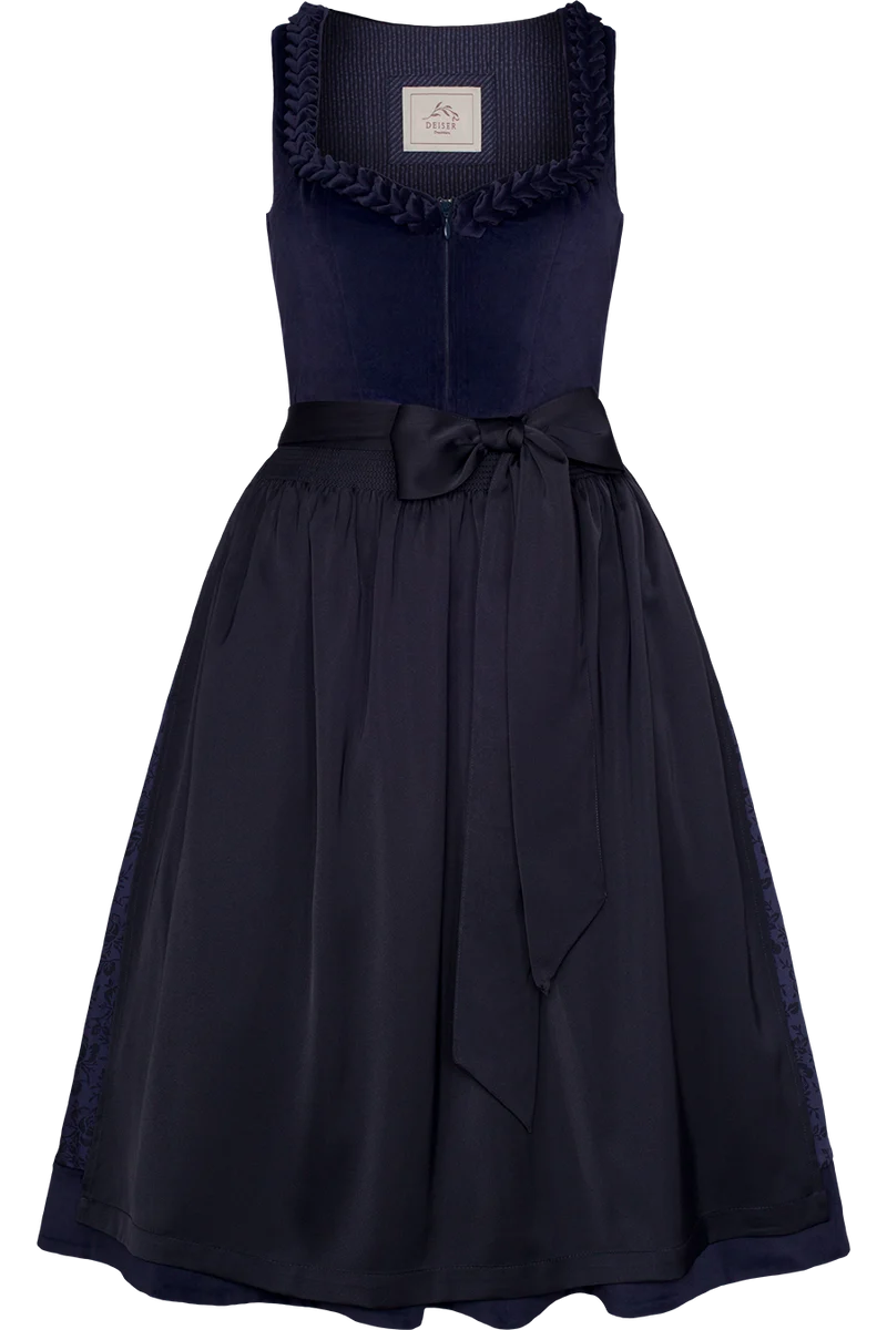 Monochromes Midi-Samtdirndl mit Froschgoscherln - marine