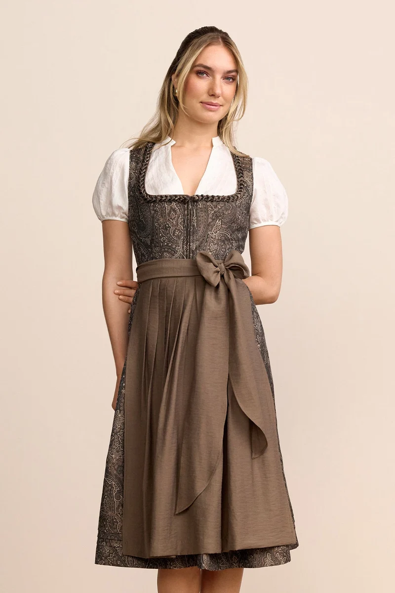 Kruger Ornela Long Dirndl, Brown — 70cm 2pc Set