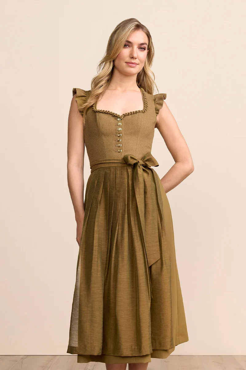 Kruger Yasmin Maxi Dirndl, Olive — 80cm 2pc Set
