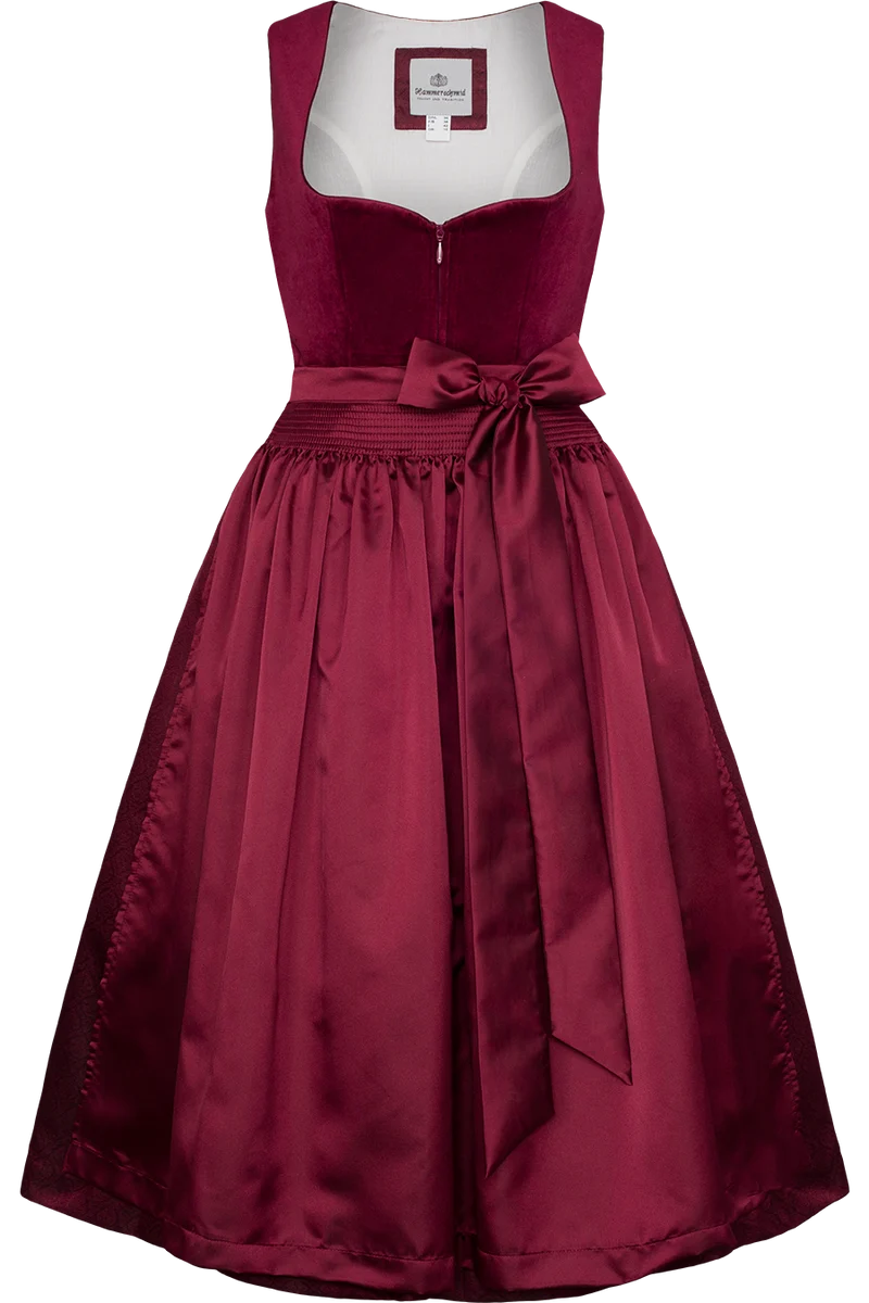 Monochromes langes Samtdirndl mit Herzausschnitt - weinrot