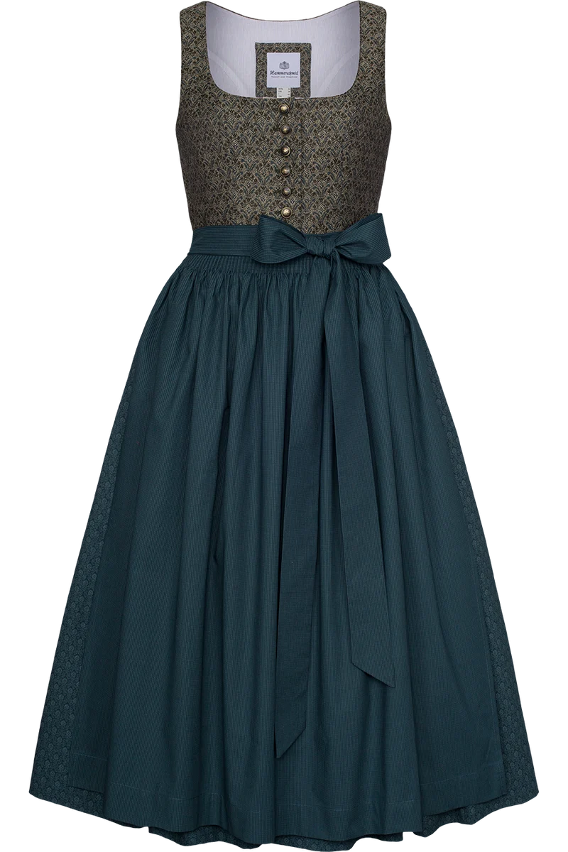 Langes Dirndl mit Wollanteil - blau gemustert