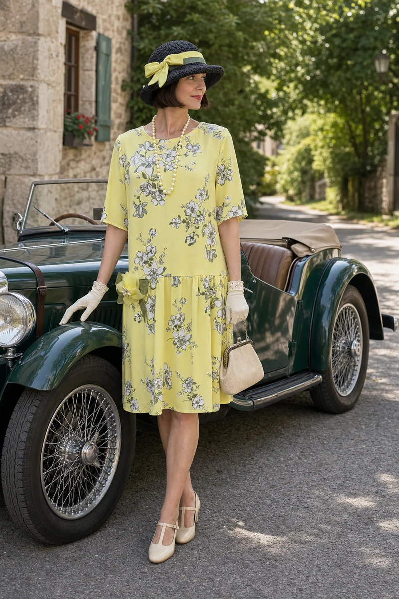 20er Jahre Tageskleid Gr. 38 Gelb – Oldtimer-Outfit