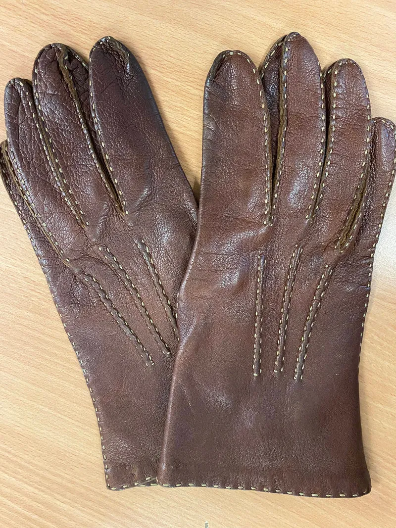 Vintage Lederhandschuhe Braun Größe M