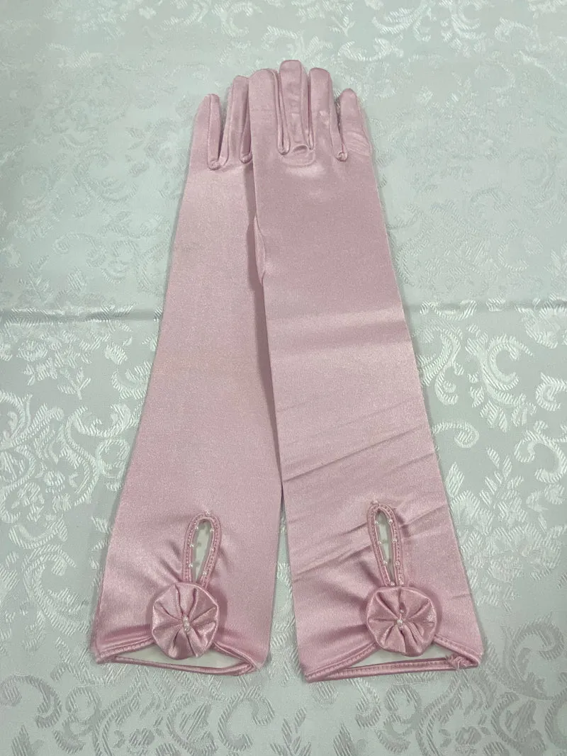Rosa Charleston Handschuhe 20er Jahre One Size mit Perlendetail
