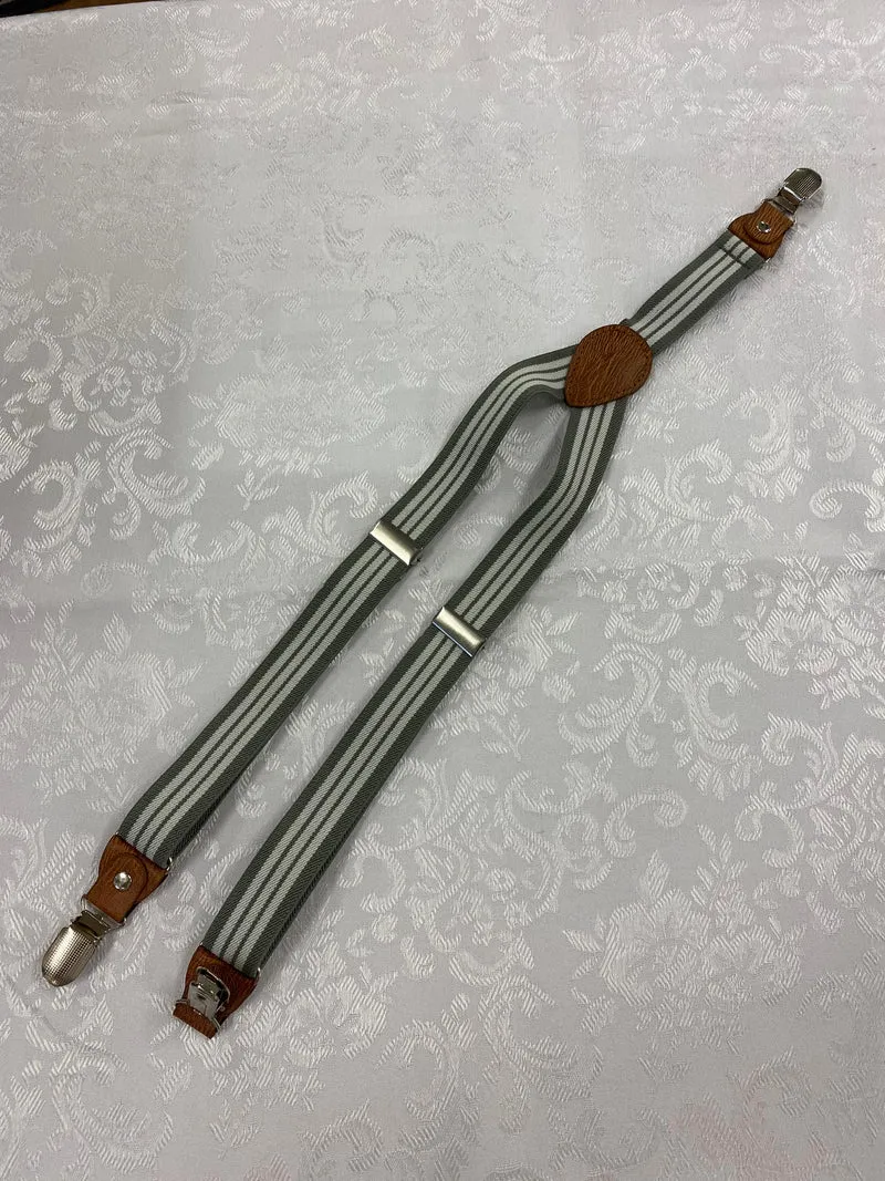 Vintage Hosenträger grau gestreift Y-Form