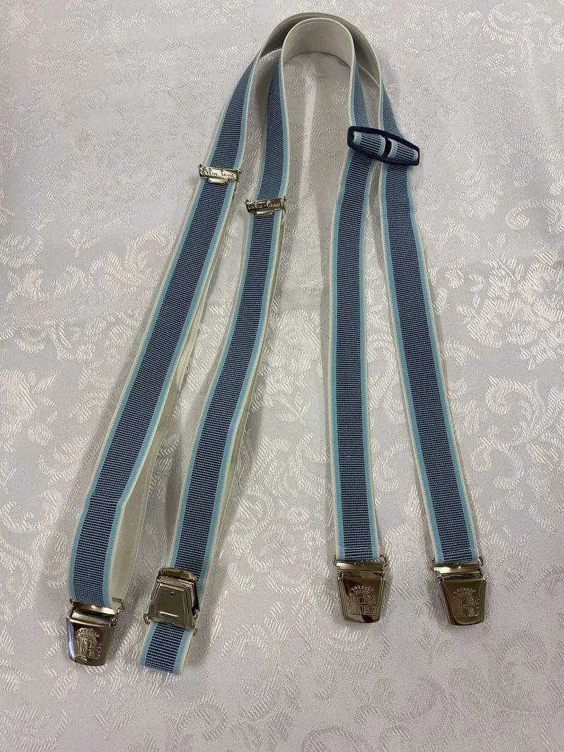 Vintage Hosenträger hellblau gestreift H-Form
