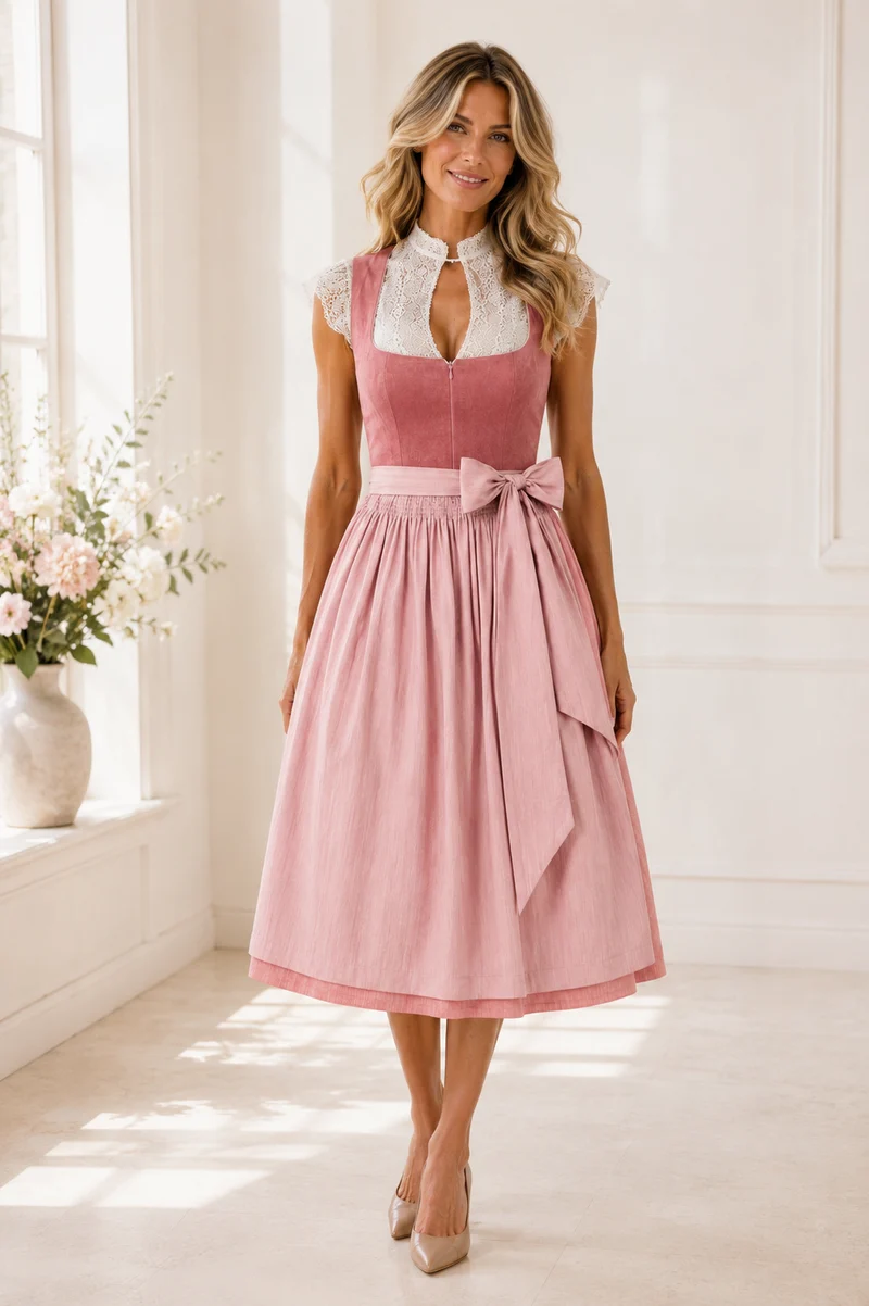 Dirndl Liga Di Bavaria Rosa Velours Optik 70cm