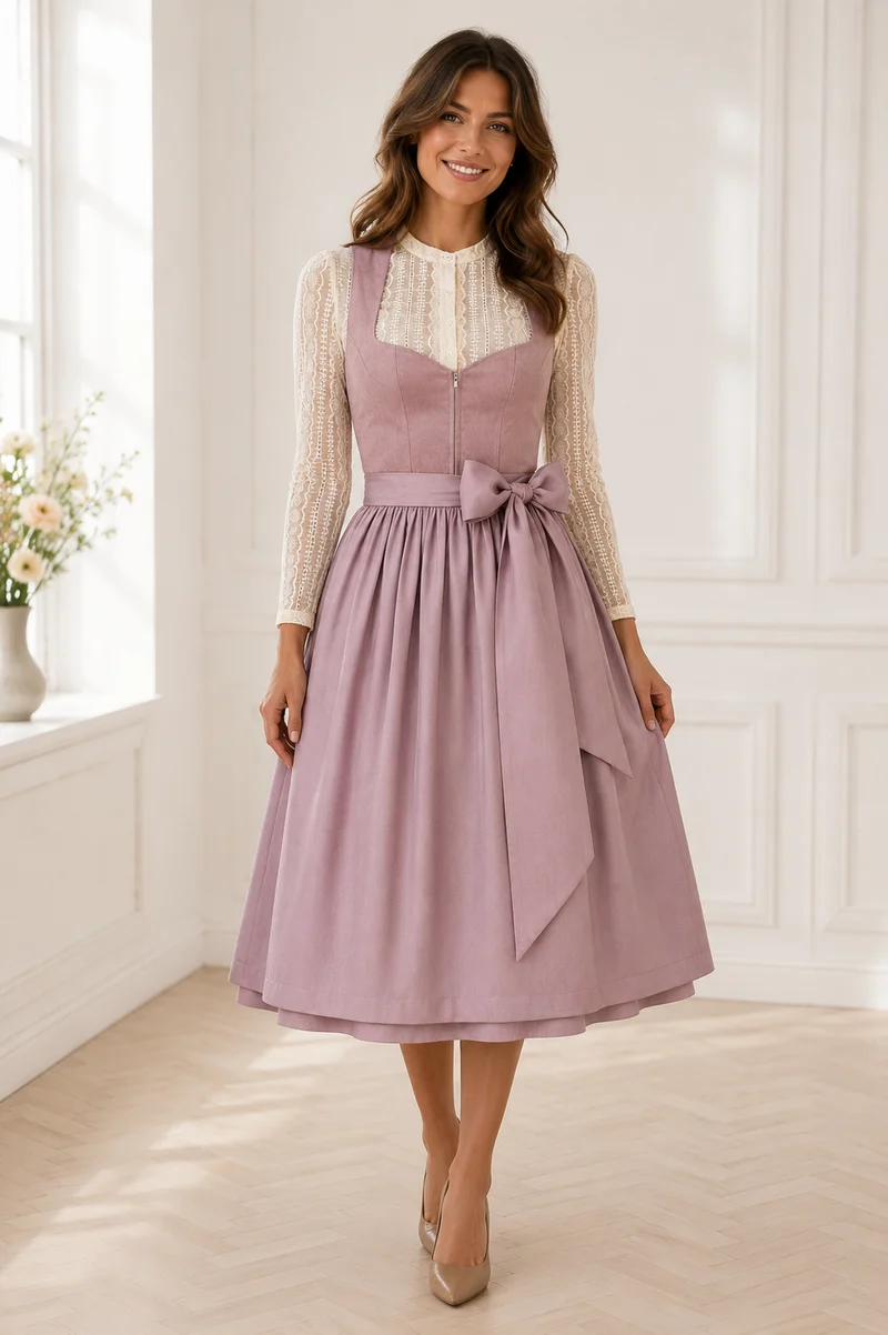 Dirndl Liga Di Bavaria Flieder Velours Optik 70cm