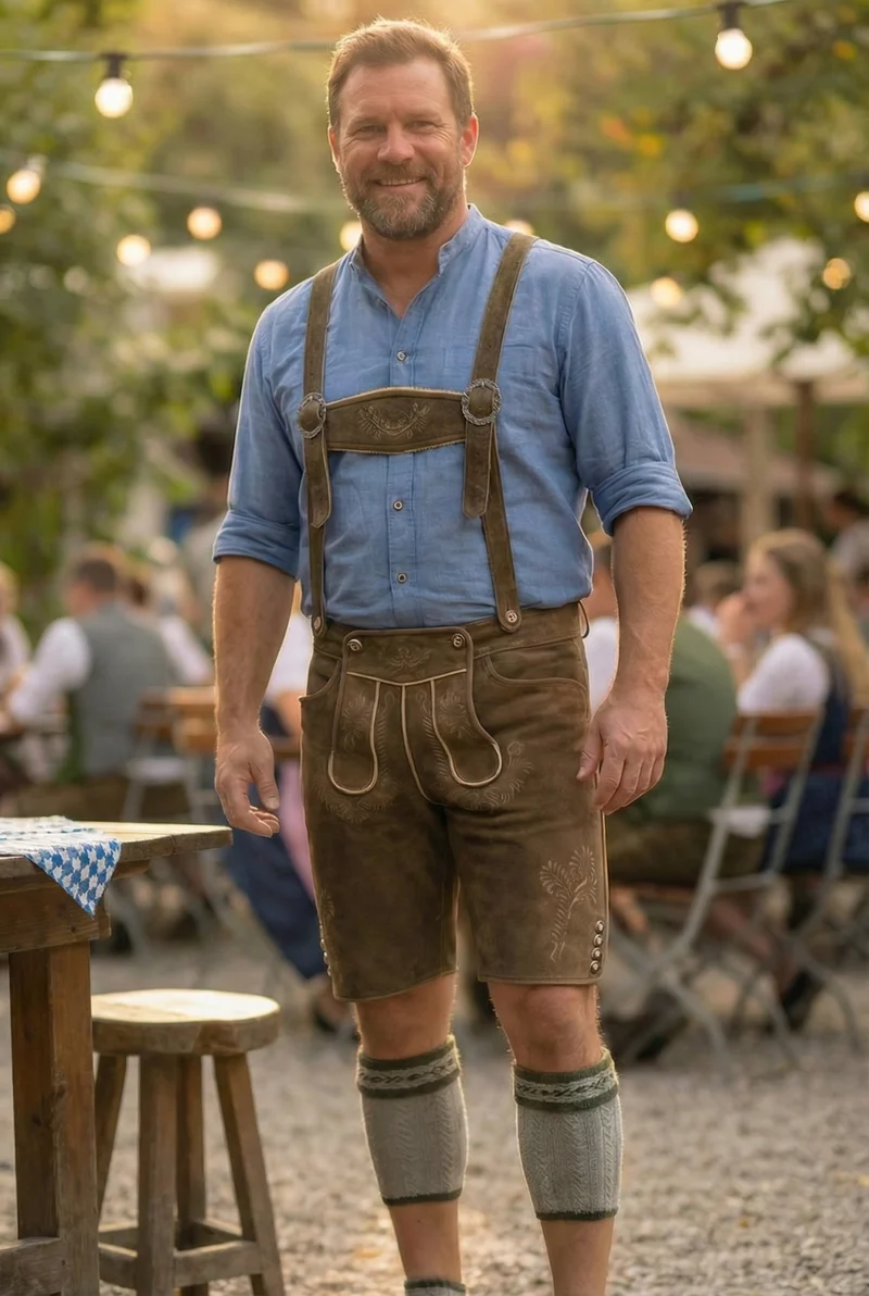 Kruger Men's Lederhosen "Alex" with Suspenders