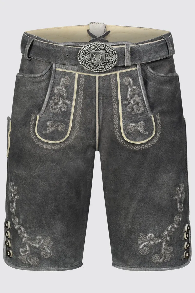 Kruger Men's Lederhosen "Nevi" with Belt - Gray