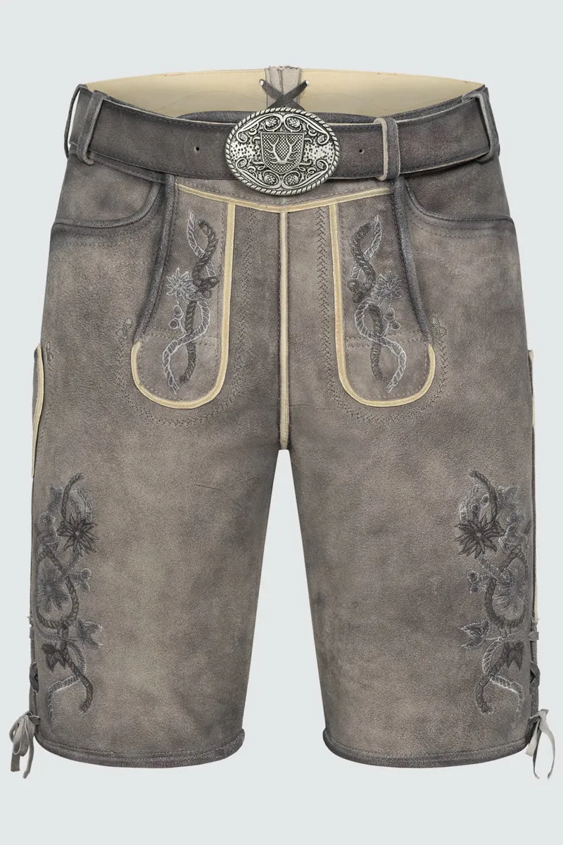 Kruger Men's Lederhosen "Mirko" with Belt - Gray