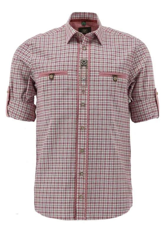 OS Trachten Men's Check Trachten Shirt "Benne" red
