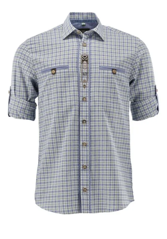 OS Trachten Men's Navy Check Trachten Shirt "Benne" navy