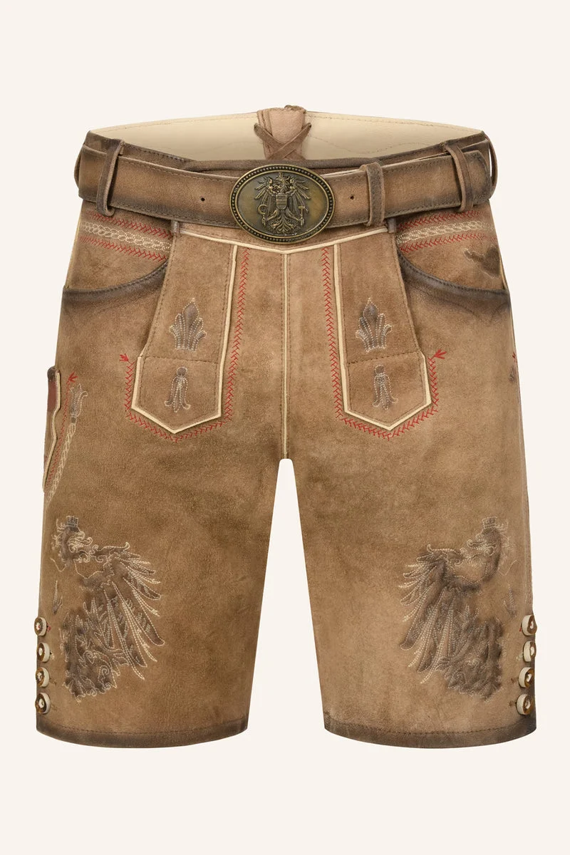 Kruger Men's Lederhosen "Mei Hoamat" with Belt - Brown