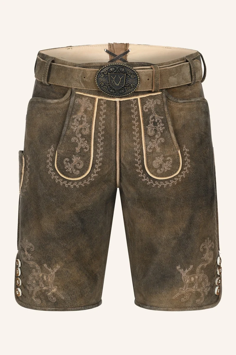 Kruger Men's Lederhosen "Maylon" with Belt - Brown