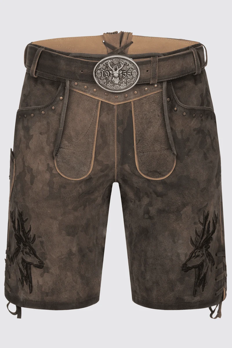 Kruger Men's Lederhosen "Matze" with Belt - Brown