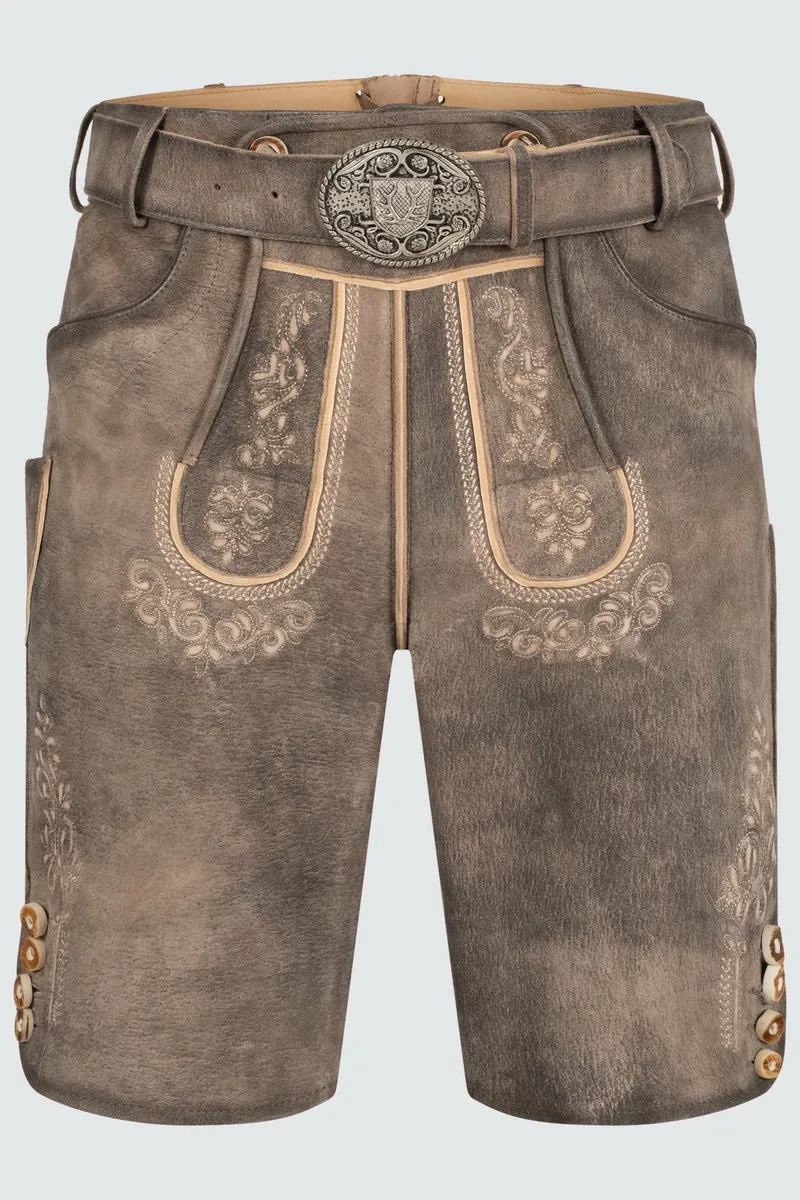 Kruger Men's Lederhosen "Mailo" with Belt - Brown