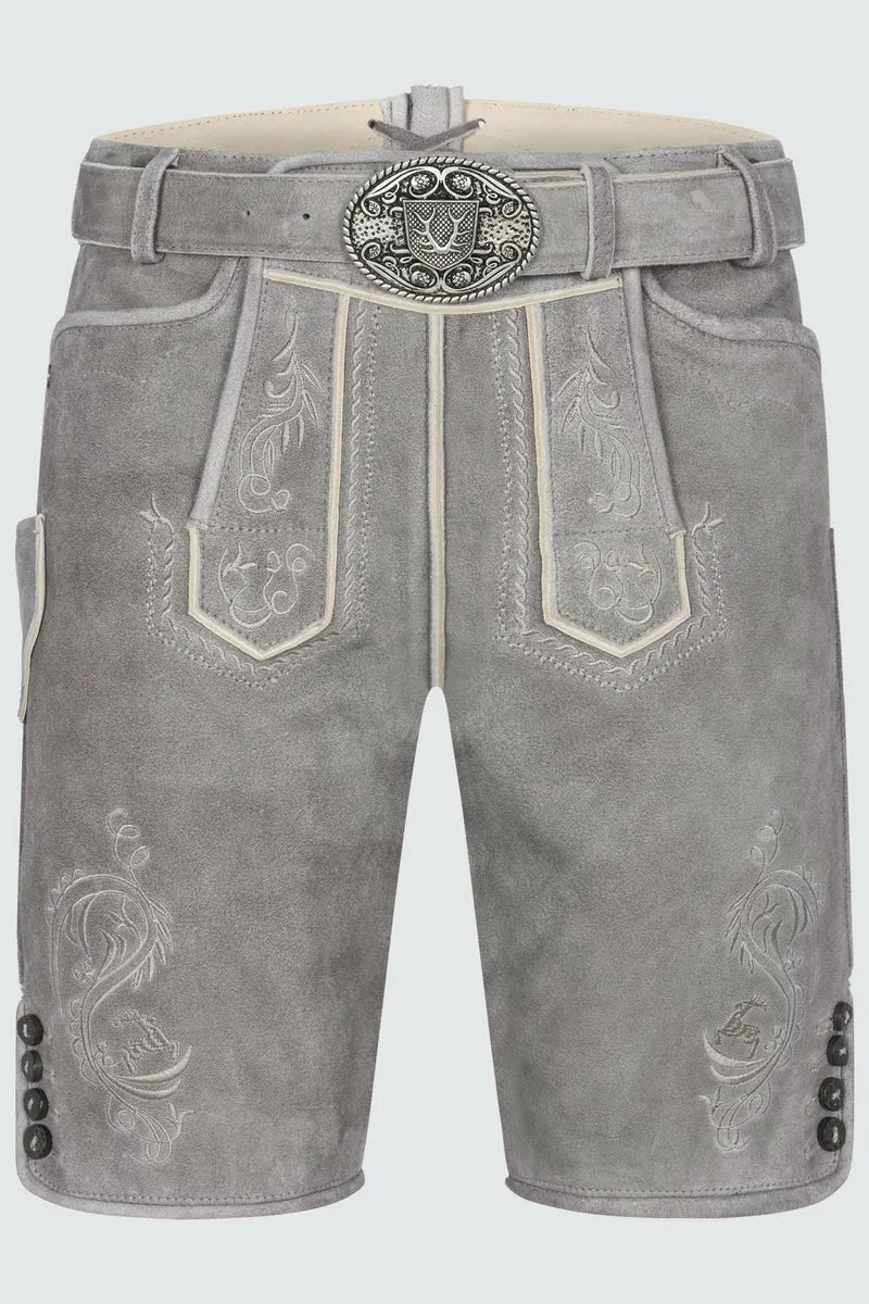 Kruger Men's Lederhosen "Maik" with Belt - Gray