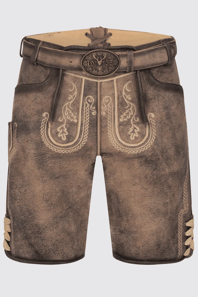 Kruger Men's Lederhosen "Magnus" with Belt - Brown