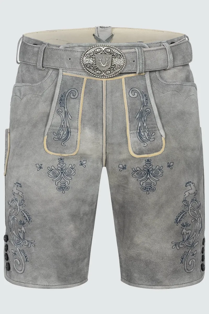 Kruger Men's Lederhosen "Lucius" with Belt - Gray