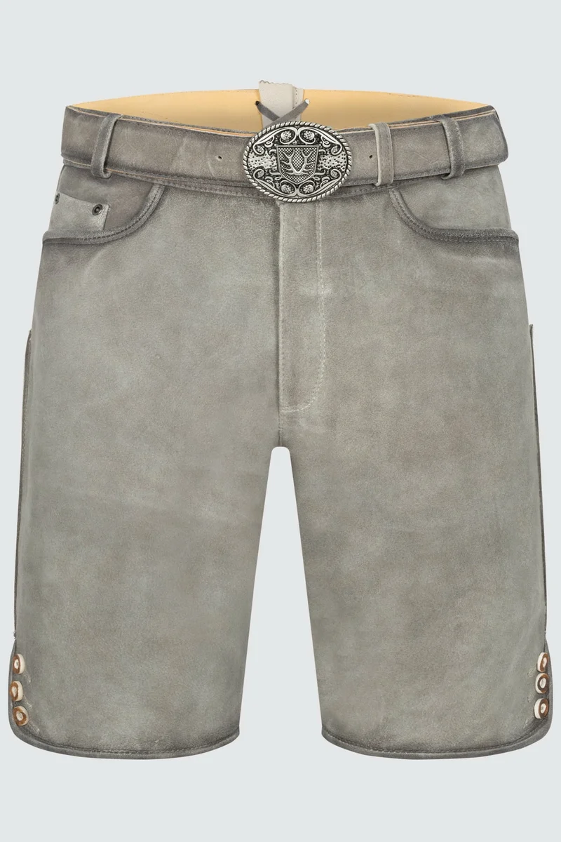 Kruger Men's Lederhosen "Lorenzo" with Belt - Gray
