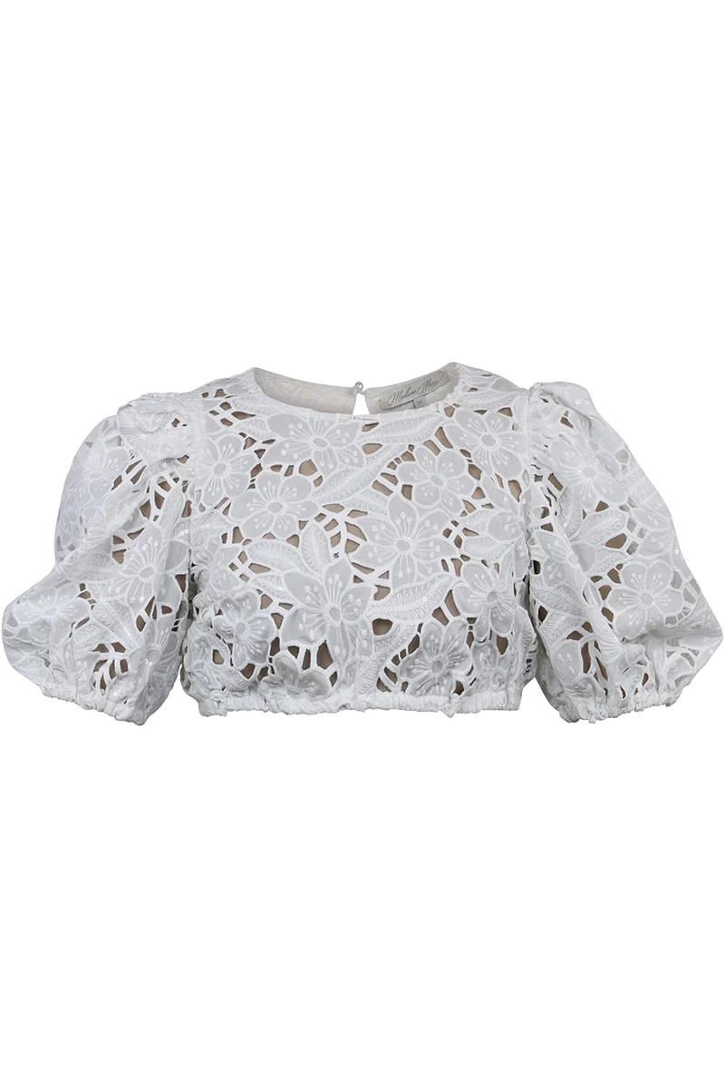 Dirndlbluse mit Blumenmuster und Puffärmeln - offwhite