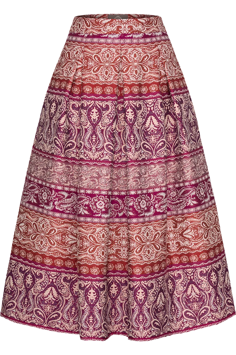 Trachtenrock lang mit floralem Paisleymuster - beere