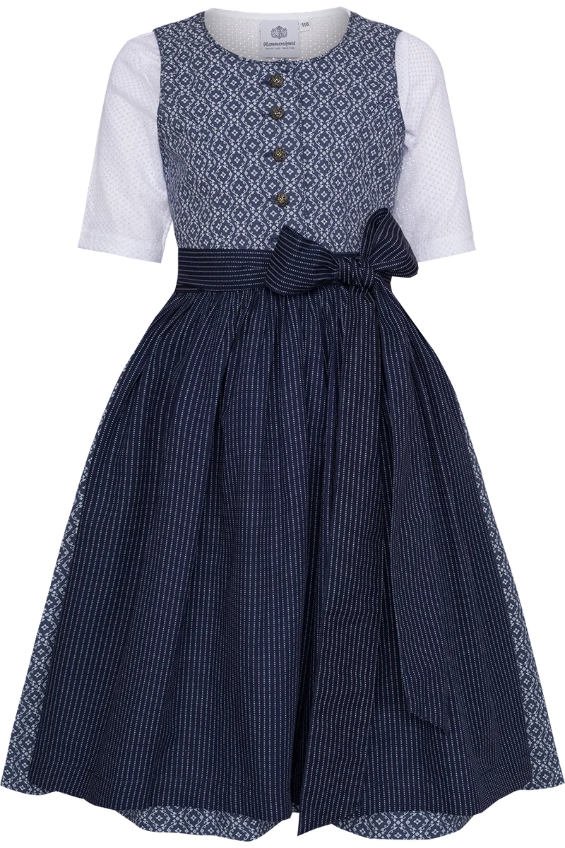Kinderdirndl mit floralem Ornamentmuster und Bluse - dunkelblau