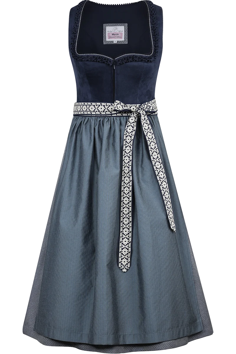 Midi-Dirndl mit Velours und Froschgoscherlrüsche - midnight denim