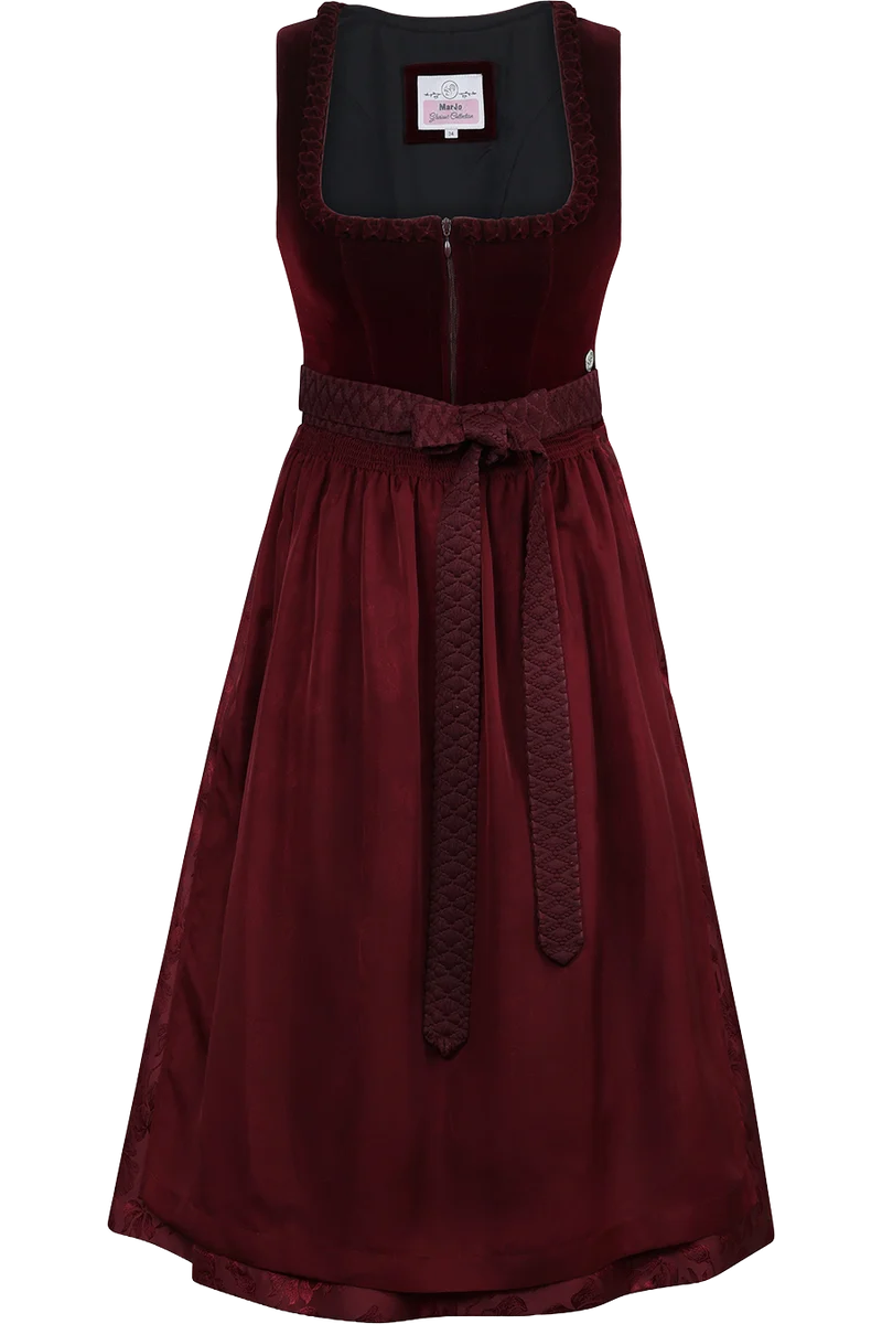 Midi-Dirndl mit Samt und Froschgoscherlrüsche - wine