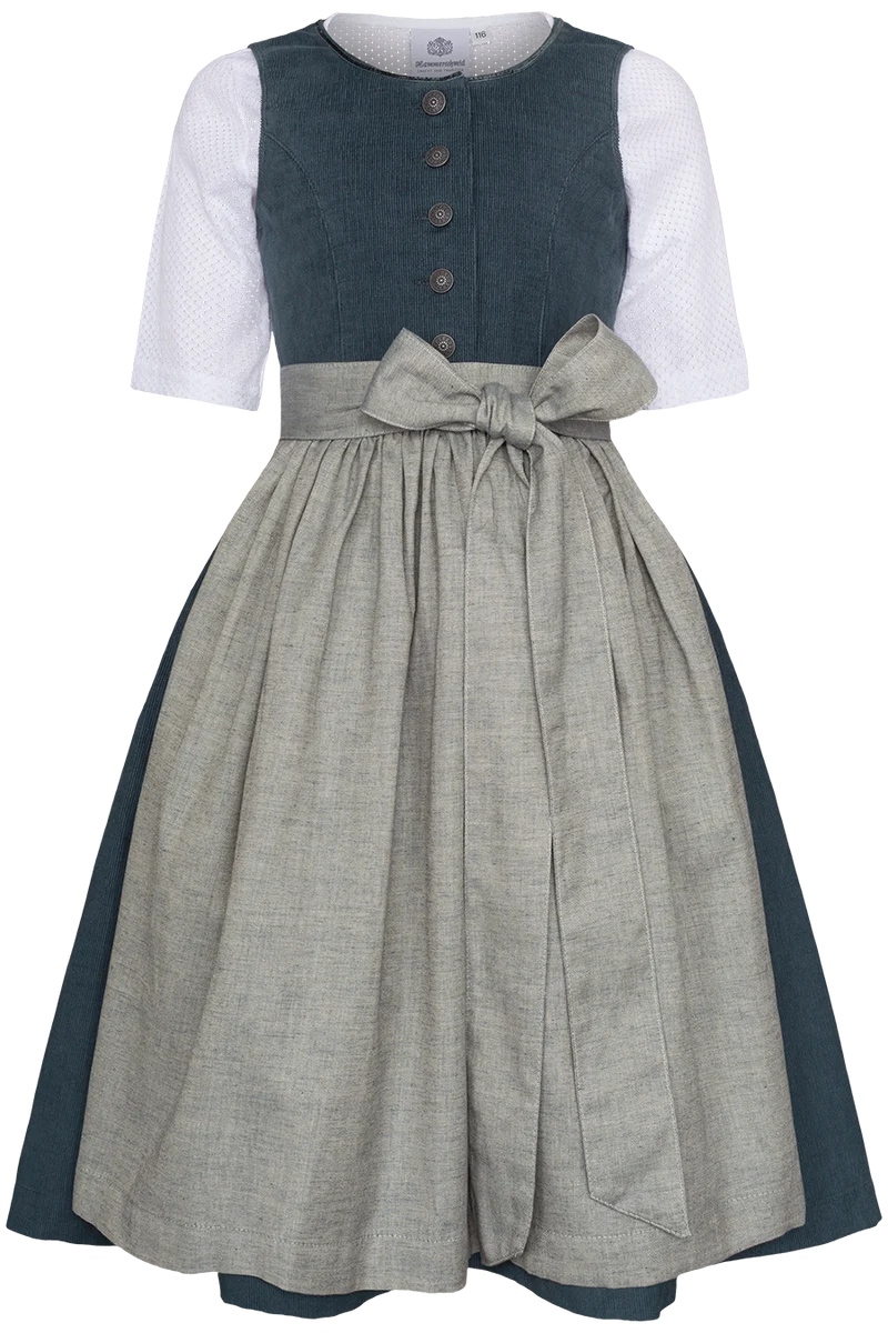 Kinderdirndl aus Cord mit Bluse - blau