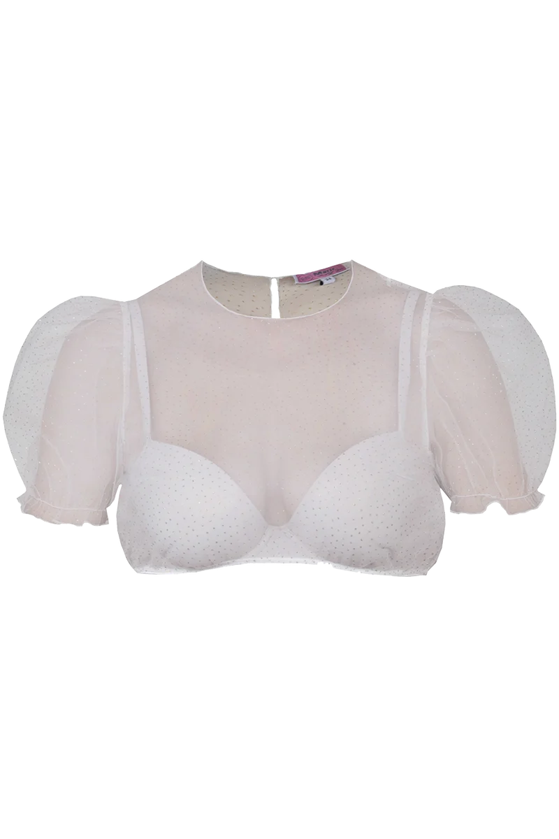 Dirndlbluse transparent mit Puffärmel und Punktedesign - creme